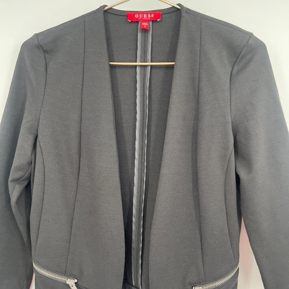 GUESS Women’s Black Open Front Blazer Jacket with Zipper Pockets - Size Small - Picture 2 of 10